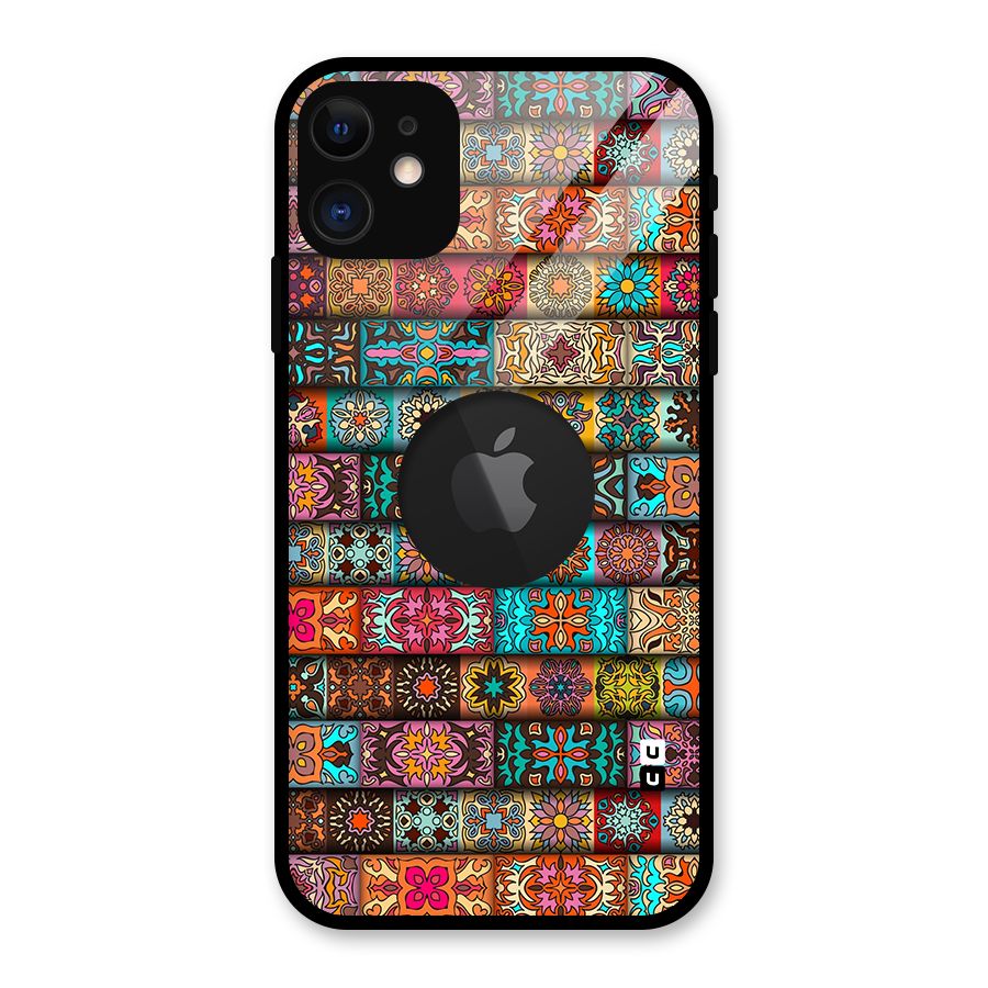 Tribal Seamless Pattern Vintage Decorative Glass Back Case for iPhone 11 Logo Cut