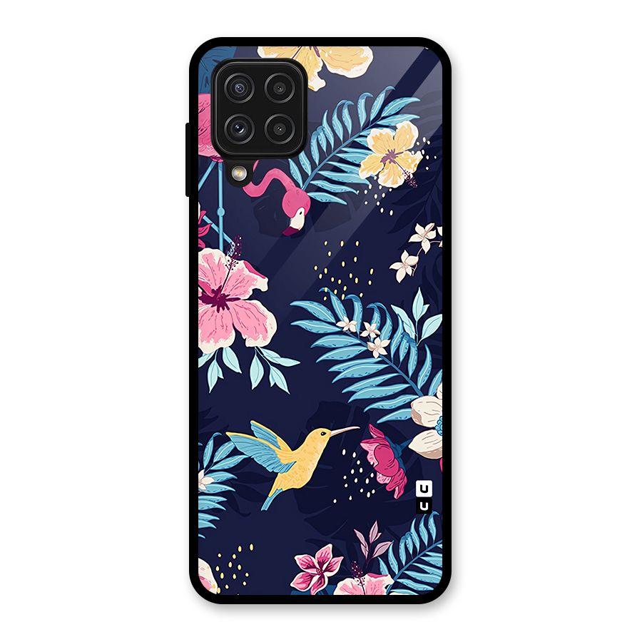 Tropical Flamingo Pattern Glass Back Case for Galaxy A22 4G