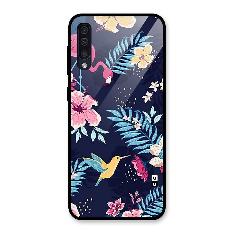 Tropical Flamingo Pattern Glass Back Case for Galaxy A30s