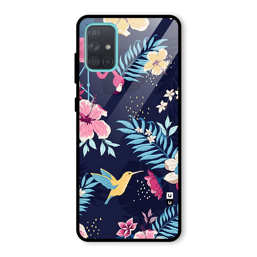 Tropical Flamingo Pattern Glass Back Case for Galaxy A71