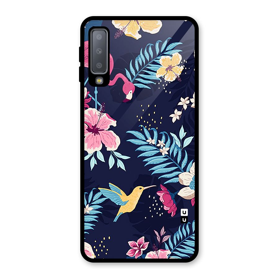 Tropical Flamingo Pattern Glass Back Case for Galaxy A7 (2018)