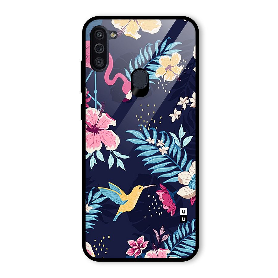 Tropical Flamingo Pattern Glass Back Case for Galaxy M11