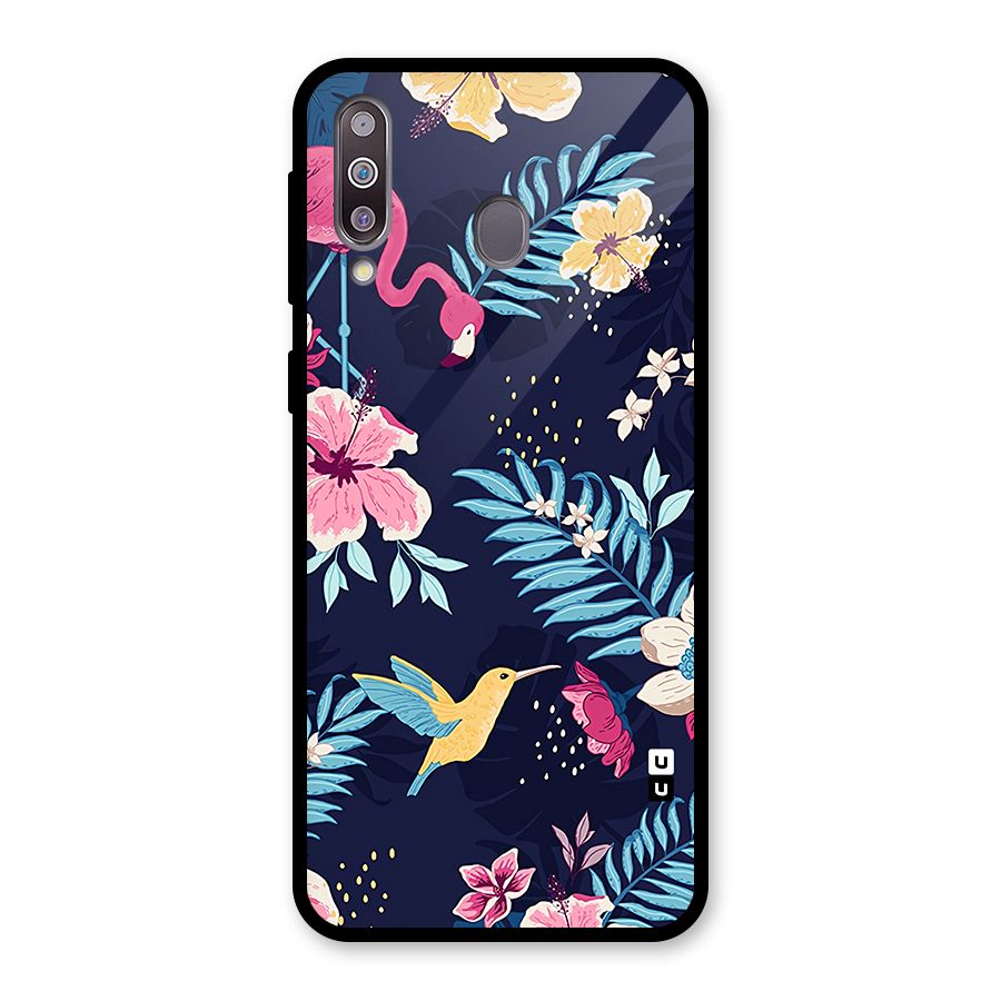 Tropical Flamingo Pattern Glass Back Case for Galaxy M30
