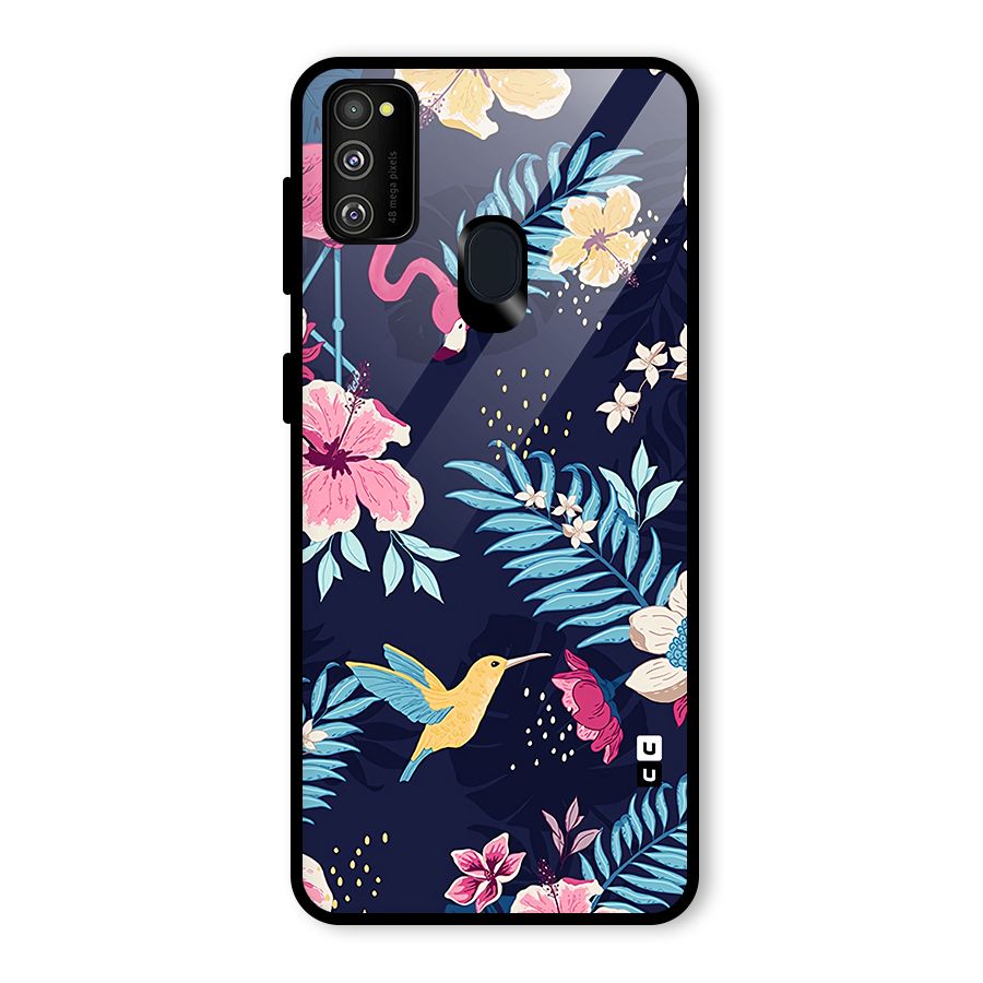 Tropical Flamingo Pattern Glass Back Case for Galaxy M30s