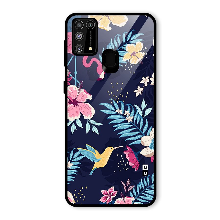 Tropical Flamingo Pattern Glass Back Case for Galaxy M31