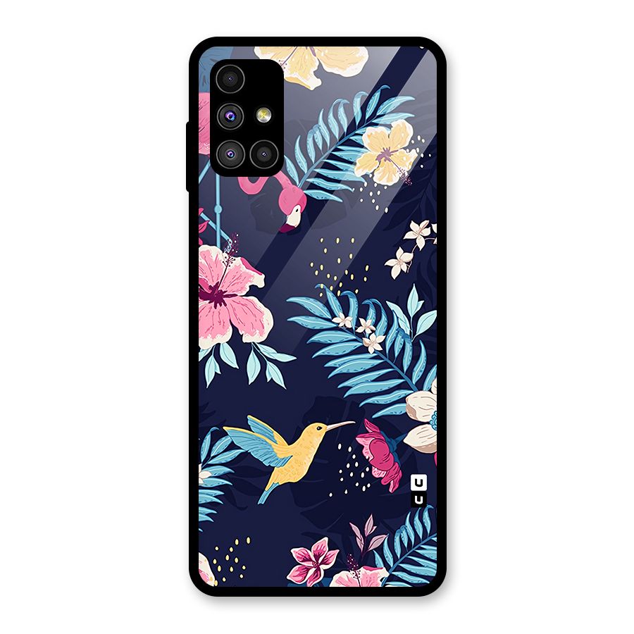 Tropical Flamingo Pattern Glass Back Case for Galaxy M51