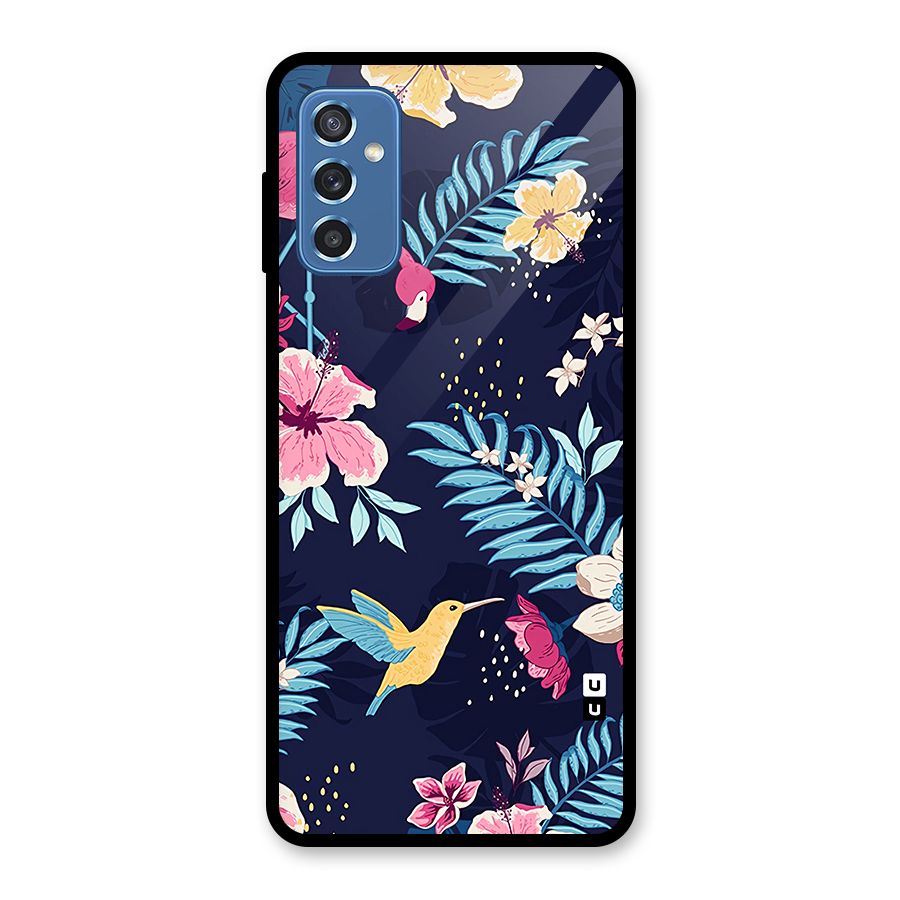 Tropical Flamingo Pattern Glass Back Case for Galaxy M52 5G