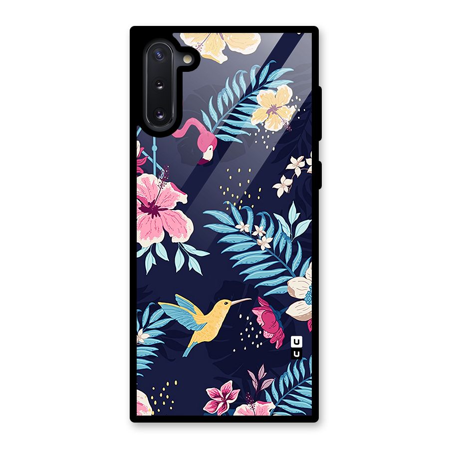 Tropical Flamingo Pattern Glass Back Case for Galaxy Note 10