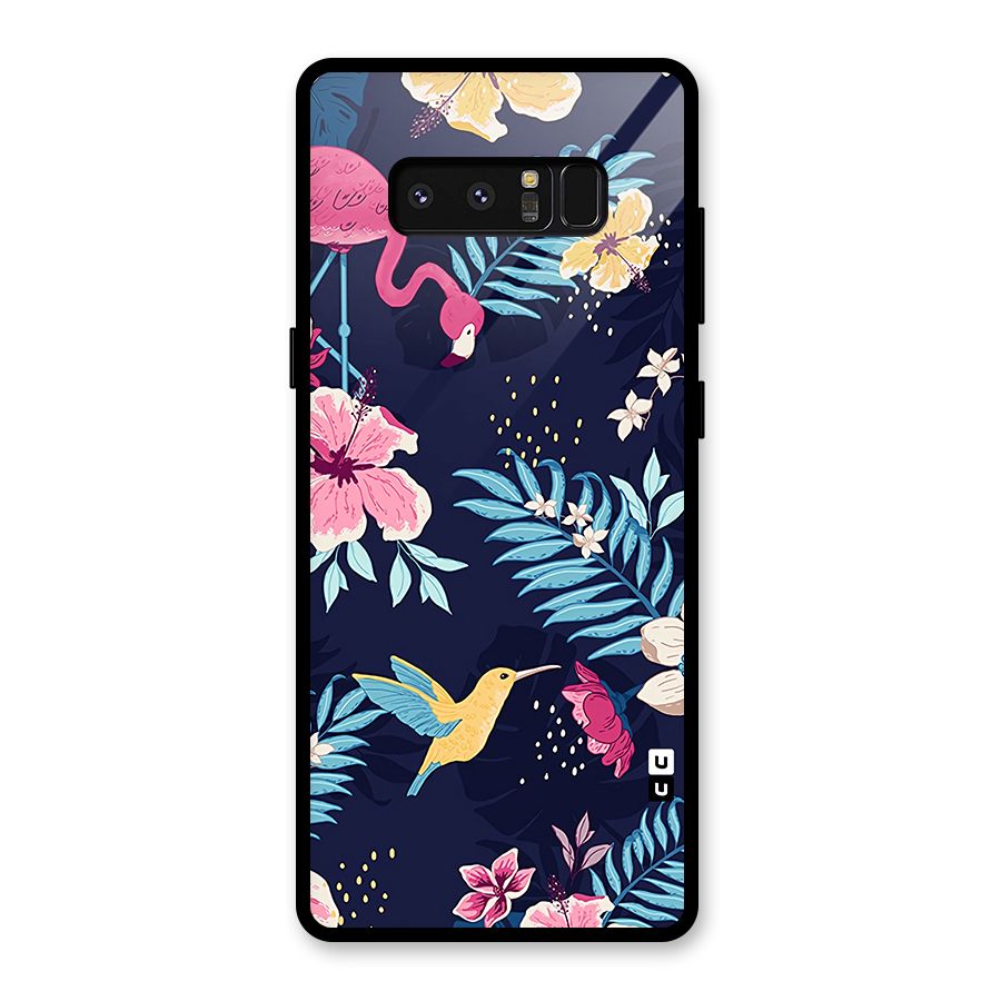 Tropical Flamingo Pattern Glass Back Case for Galaxy Note 8