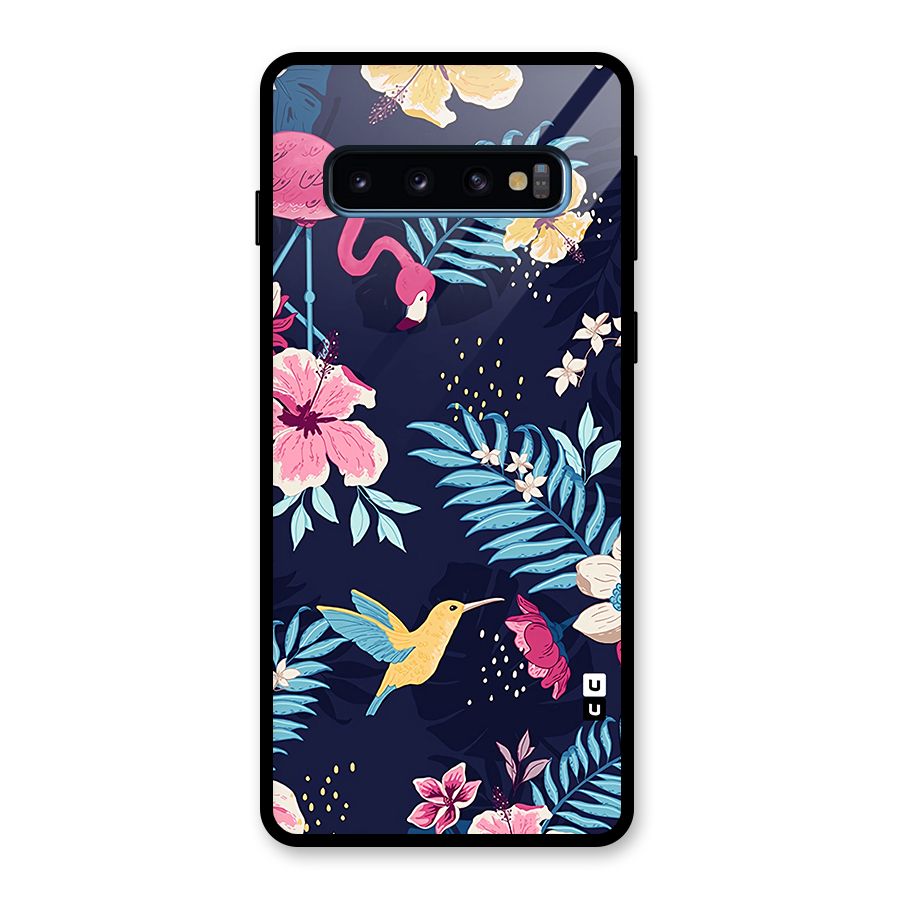 Tropical Flamingo Pattern Glass Back Case for Galaxy S10