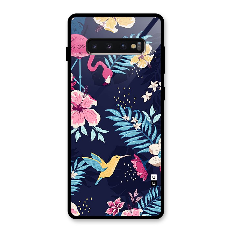 Tropical Flamingo Pattern Glass Back Case for Galaxy S10 Plus