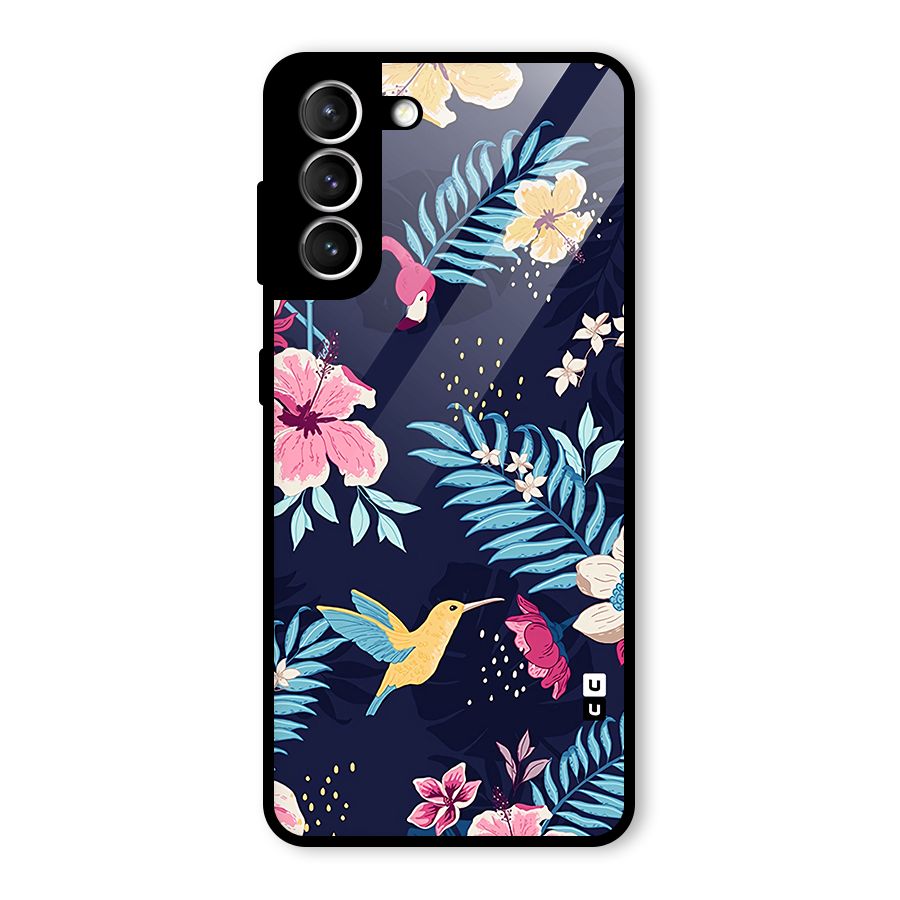 Tropical Flamingo Pattern Glass Back Case for Galaxy S21 5G