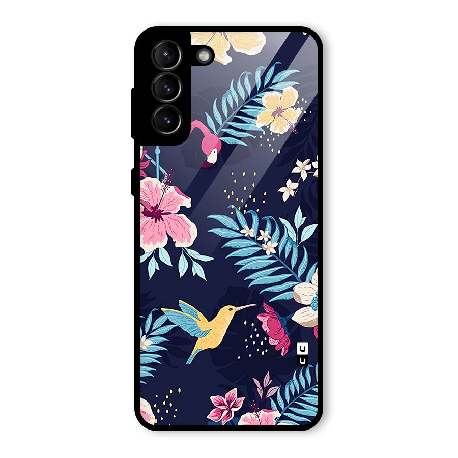 Tropical Flamingo Pattern Glass Back Case for Galaxy S21 Plus