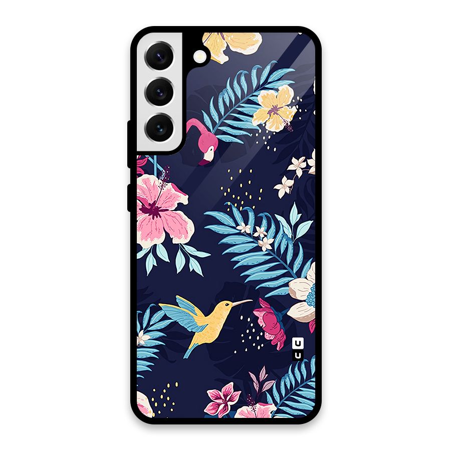 Tropical Flamingo Pattern Glass Back Case for Galaxy S22 Plus 5G