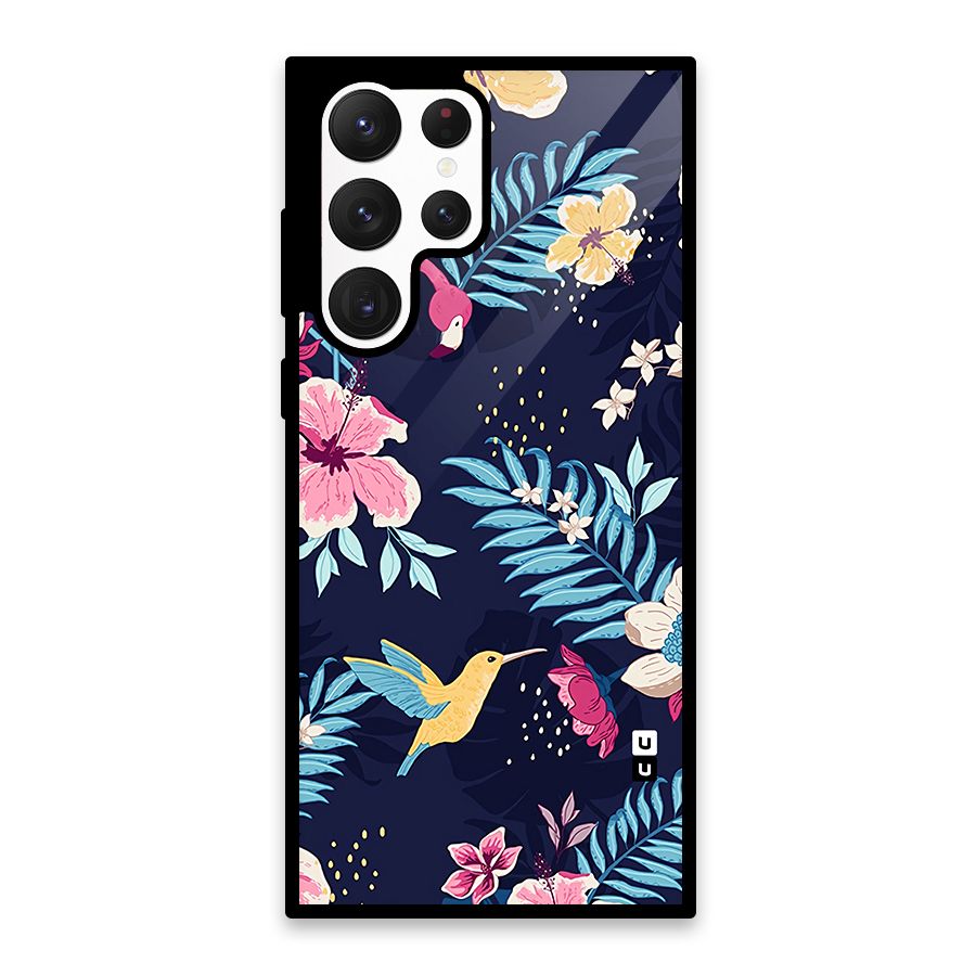 Tropical Flamingo Pattern Glass Back Case for Galaxy S22 Ultra 5G