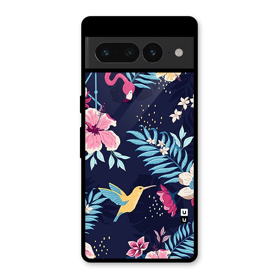 Tropical Flamingo Pattern Glass Back Case for Google Pixel 7 Pro