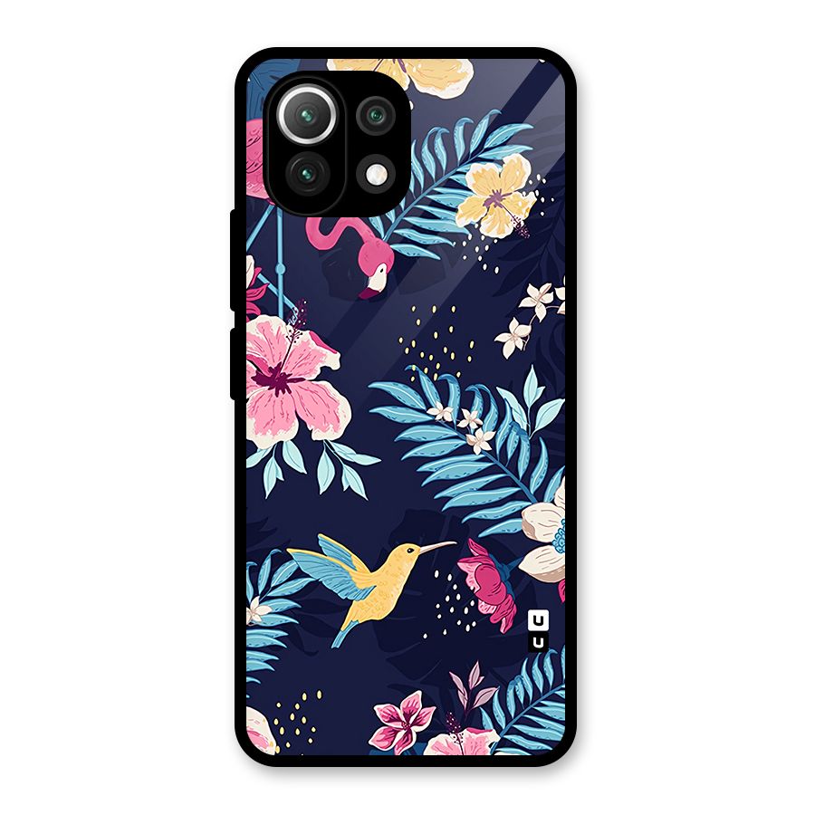 Tropical Flamingo Pattern Glass Back Case for Mi 11 Lite