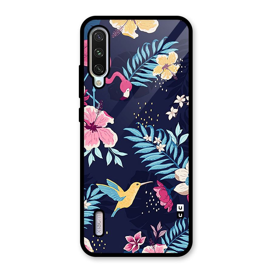 Tropical Flamingo Pattern Glass Back Case for Mi A3