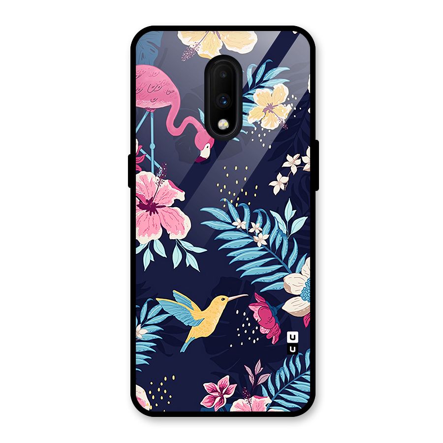 Tropical Flamingo Pattern Glass Back Case for OnePlus 7