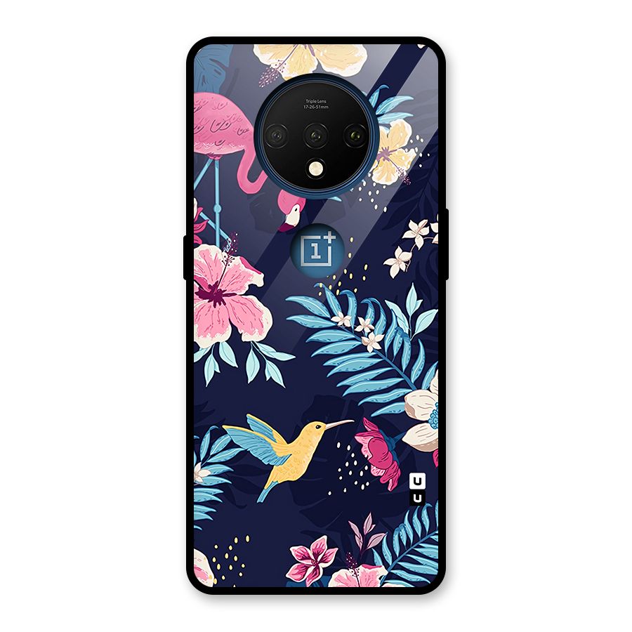 Tropical Flamingo Pattern Glass Back Case for OnePlus 7T