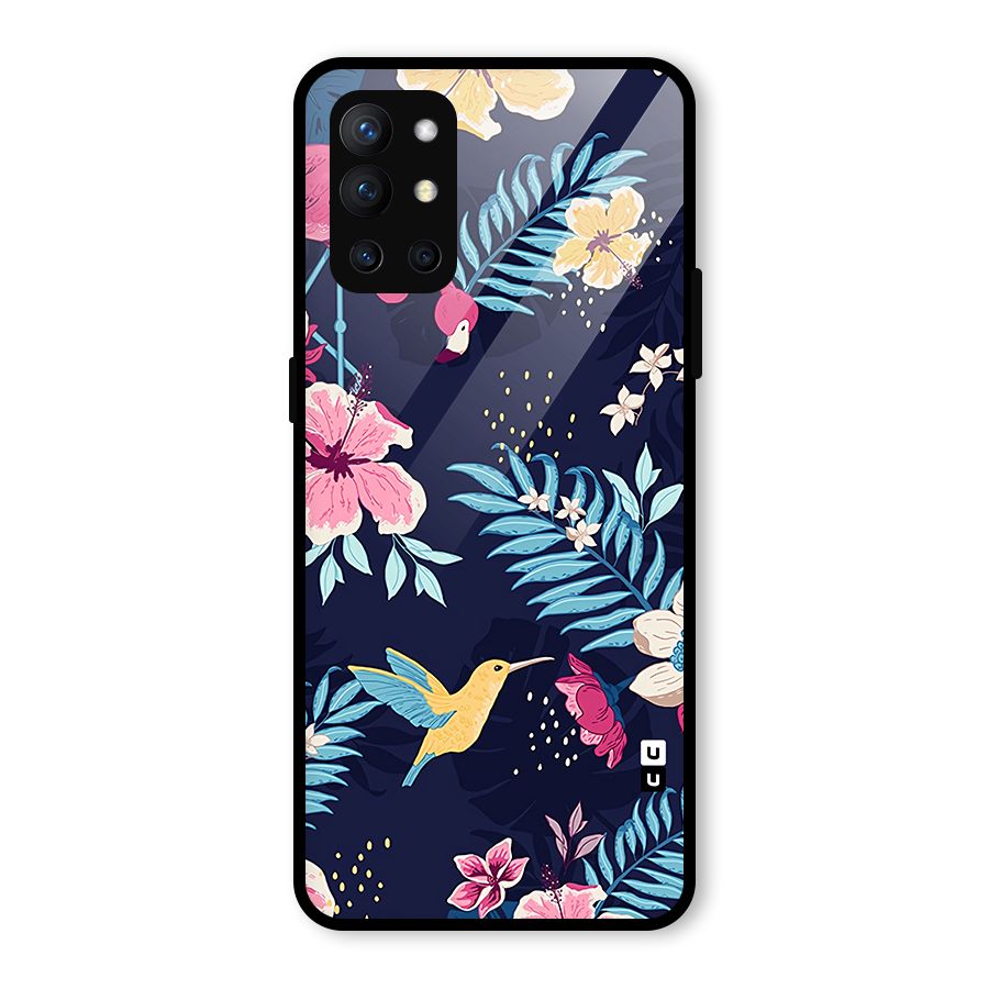Tropical Flamingo Pattern Glass Back Case for OnePlus 9R