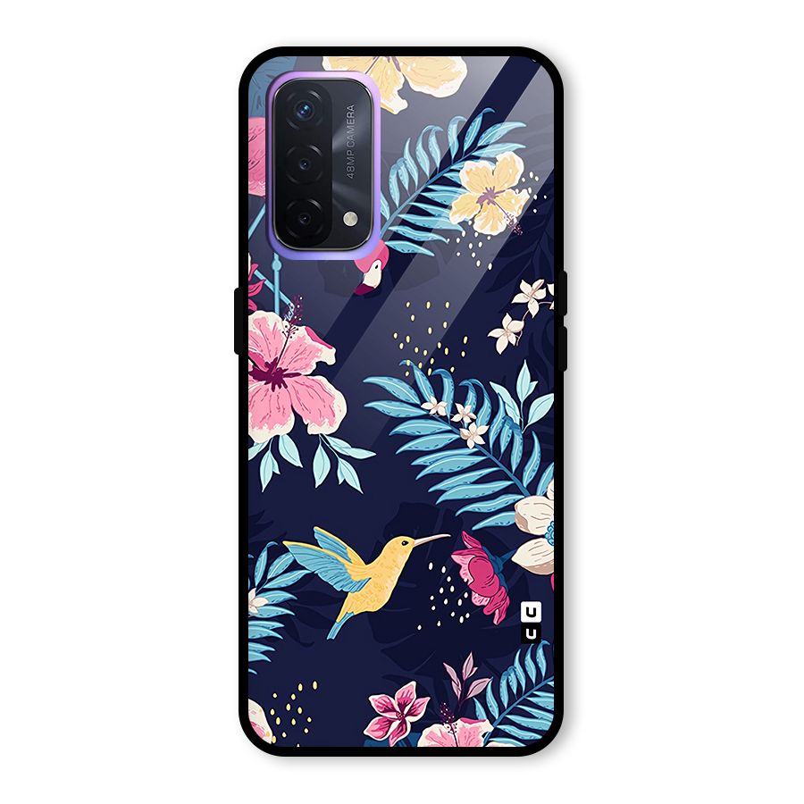 Tropical Flamingo Pattern Glass Back Case for Oppo A74 5G