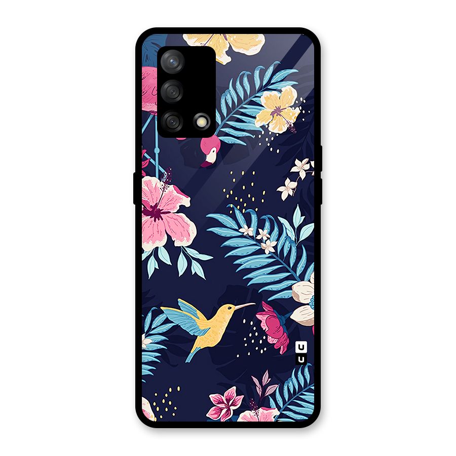 Tropical Flamingo Pattern Glass Back Case for Oppo F19