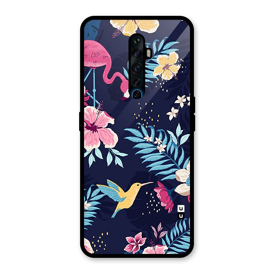 Tropical Flamingo Pattern Glass Back Case for Oppo Reno2 F