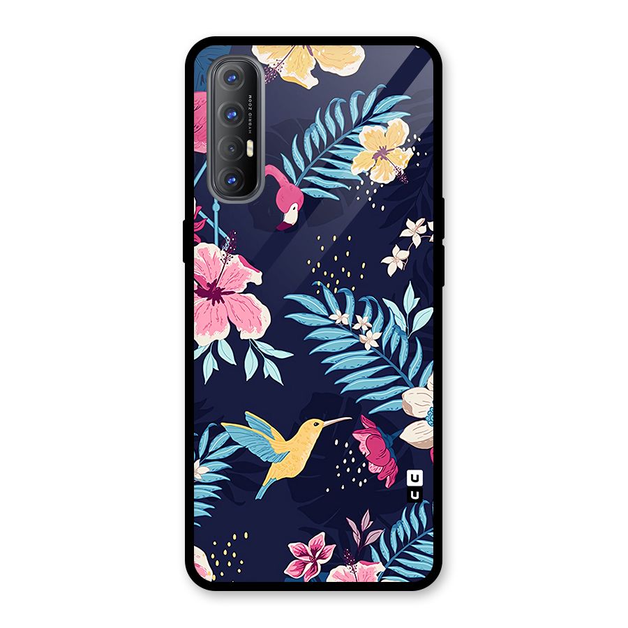 Tropical Flamingo Pattern Glass Back Case for Oppo Reno3 Pro