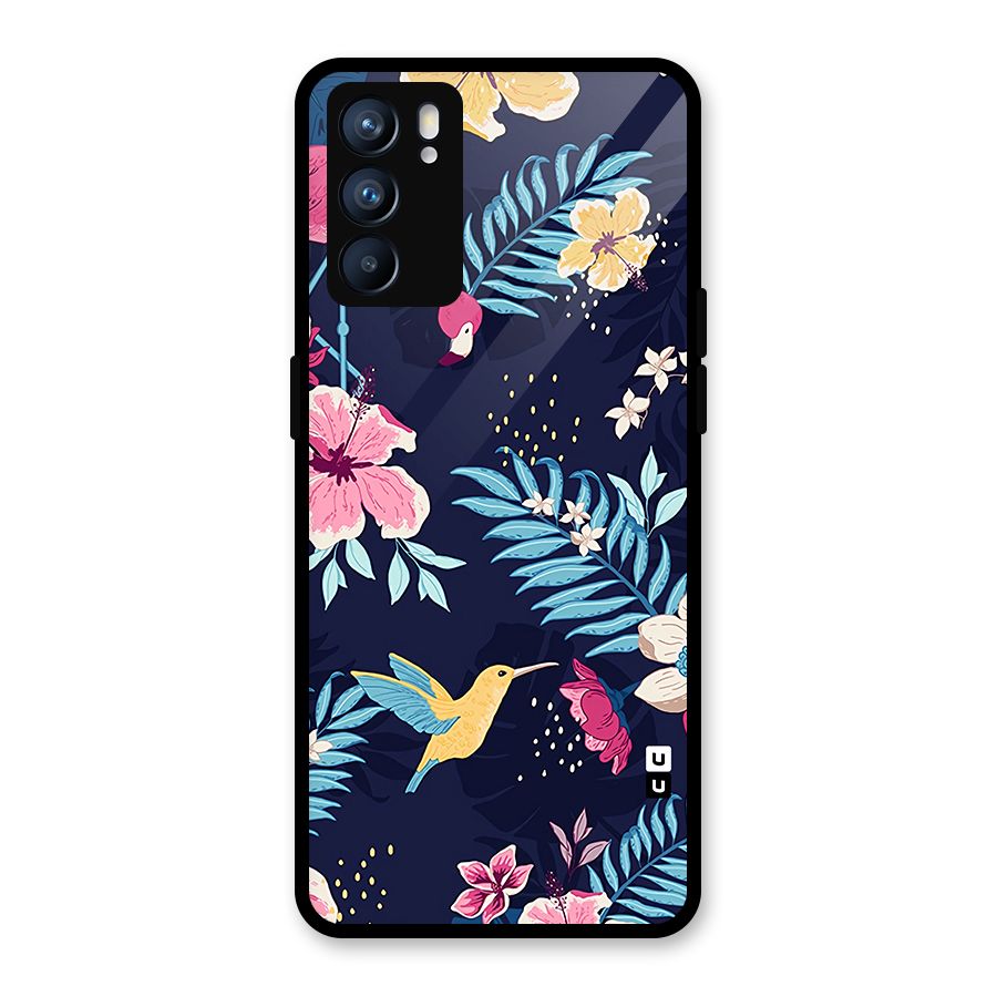 Tropical Flamingo Pattern Glass Back Case for Oppo Reno6 5G