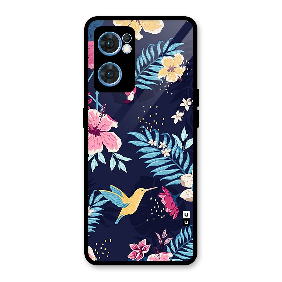 Tropical Flamingo Pattern Glass Back Case for Oppo Reno7 5G