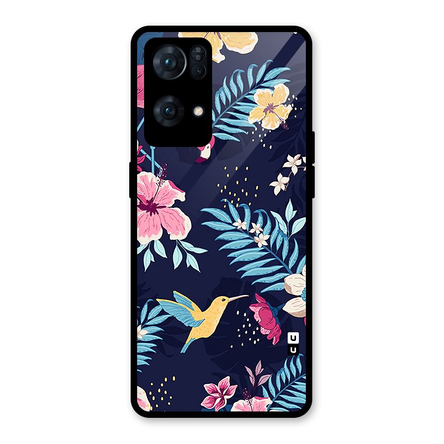 Tropical Flamingo Pattern Glass Back Case for Oppo Reno7 Pro 5G
