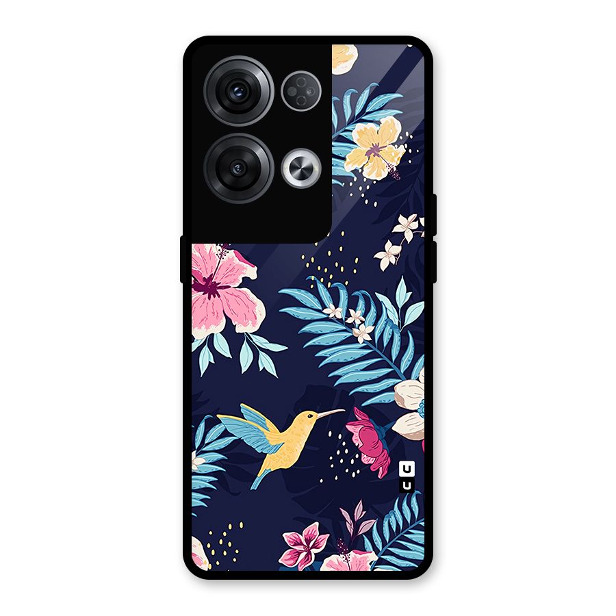 Tropical Flamingo Pattern Glass Back Case for Oppo Reno8 Pro 5G