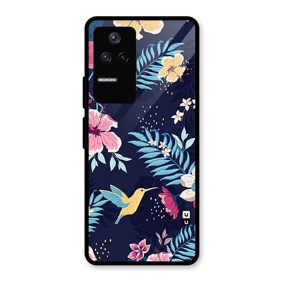 Tropical Flamingo Pattern Glass Back Case for Poco F4 5G