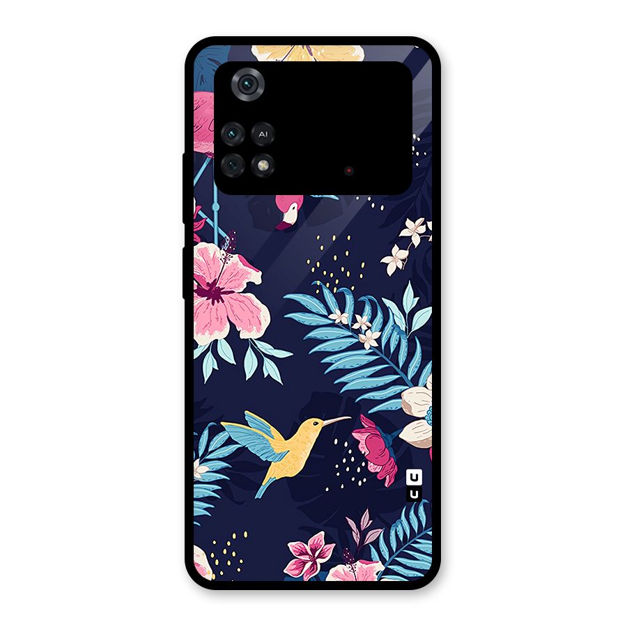 Tropical Flamingo Pattern Glass Back Case for Poco M4 Pro 4G