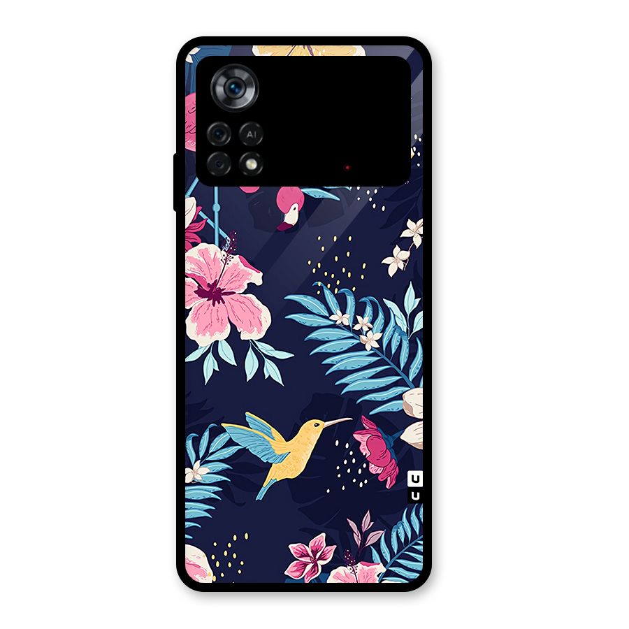 Tropical Flamingo Pattern Glass Back Case for Poco X4 Pro 5G
