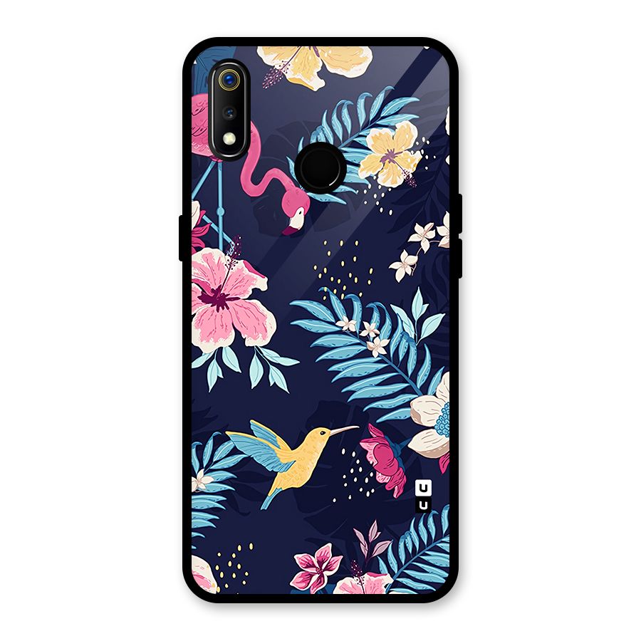Tropical Flamingo Pattern Glass Back Case for Realme 3i