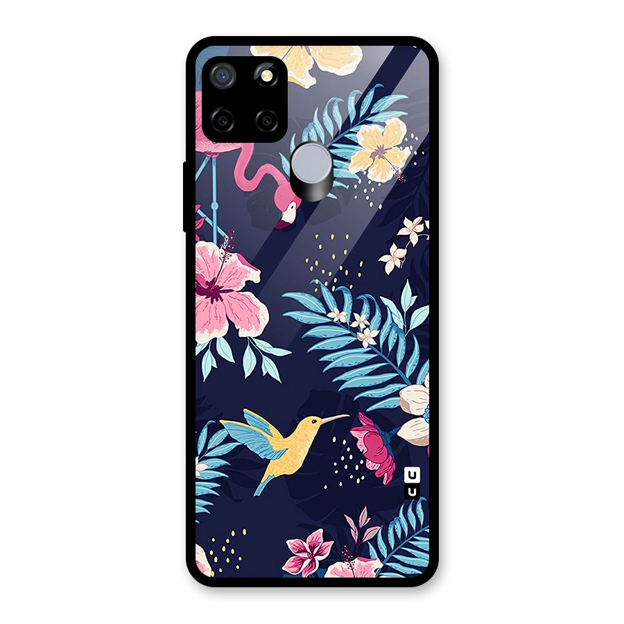 Tropical Flamingo Pattern Glass Back Case for Realme C12