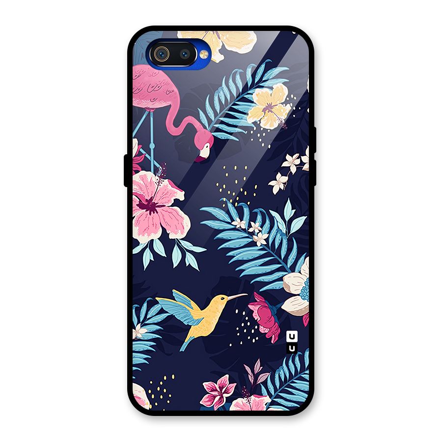 Tropical Flamingo Pattern Glass Back Case for Realme C2
