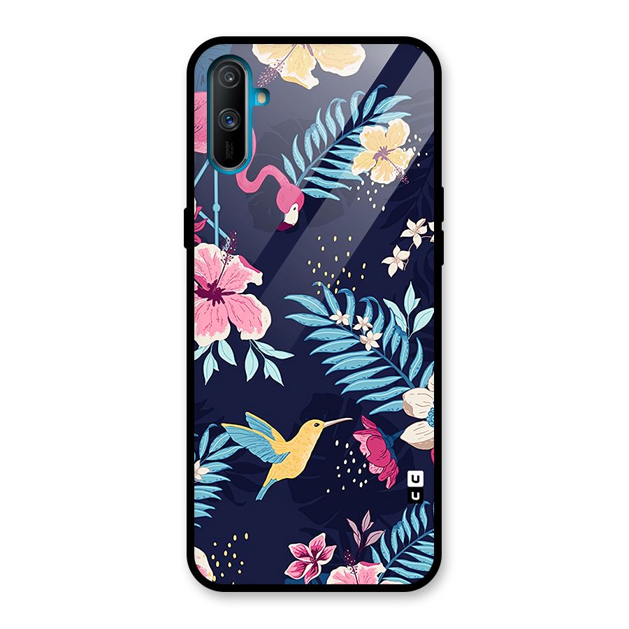 Tropical Flamingo Pattern Glass Back Case for Realme C3