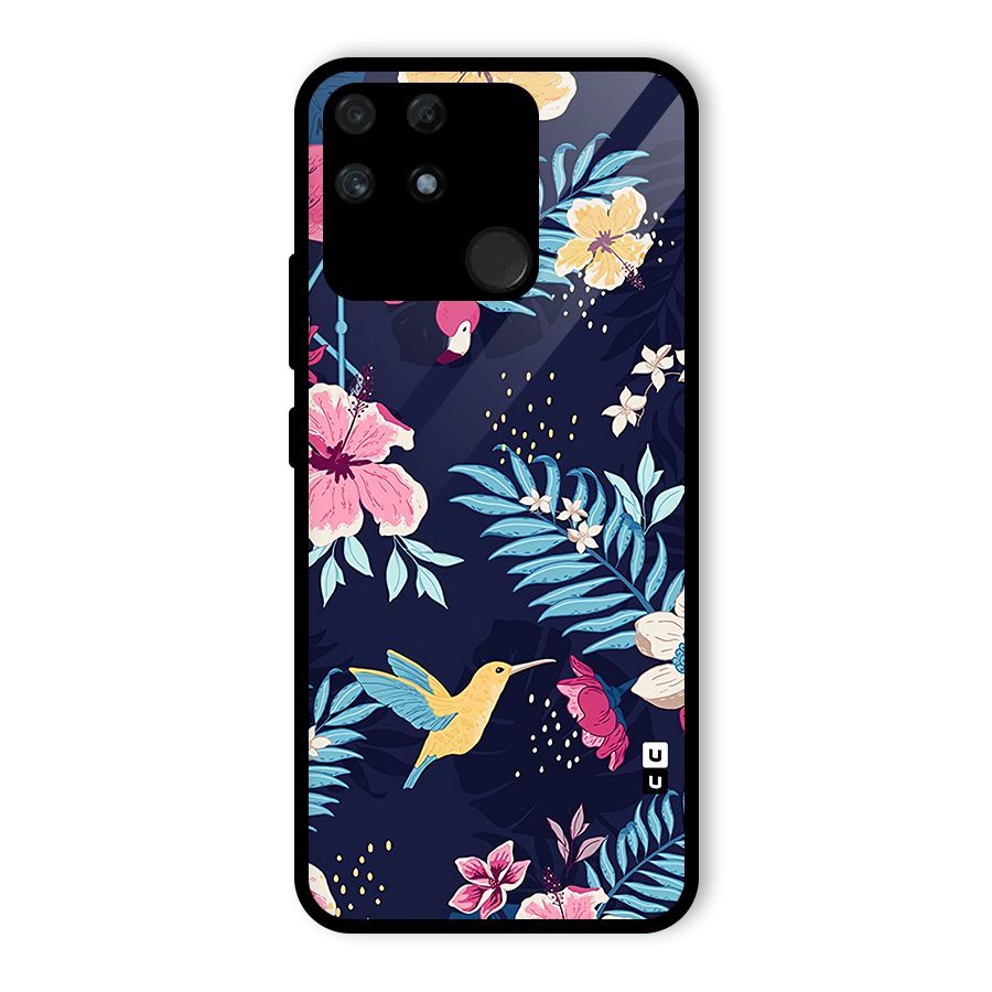 Tropical Flamingo Pattern Glass Back Case for Realme Narzo 50A