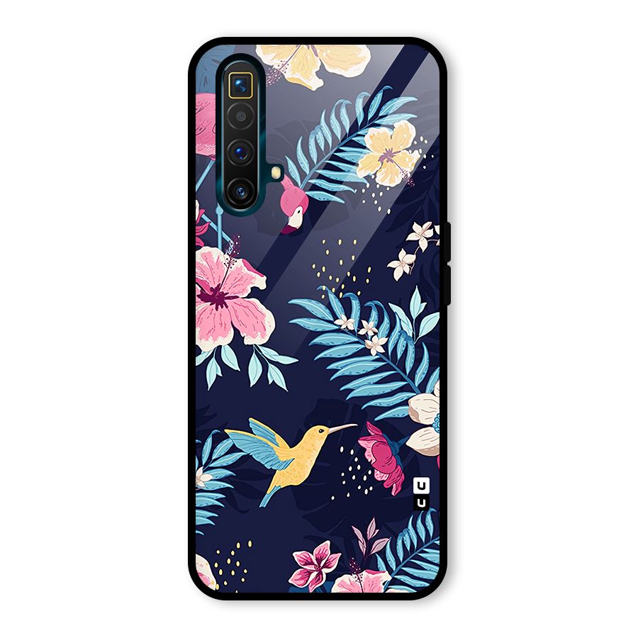 Tropical Flamingo Pattern Glass Back Case for Realme X3