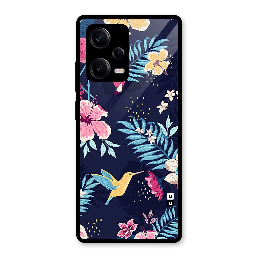Tropical Flamingo Pattern Glass Back Case for Redmi Note 12 Pro