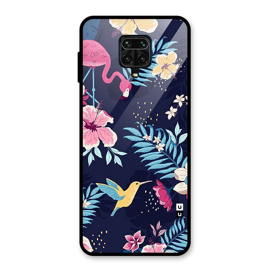 Tropical Flamingo Pattern Glass Back Case for Redmi Note 9 Pro