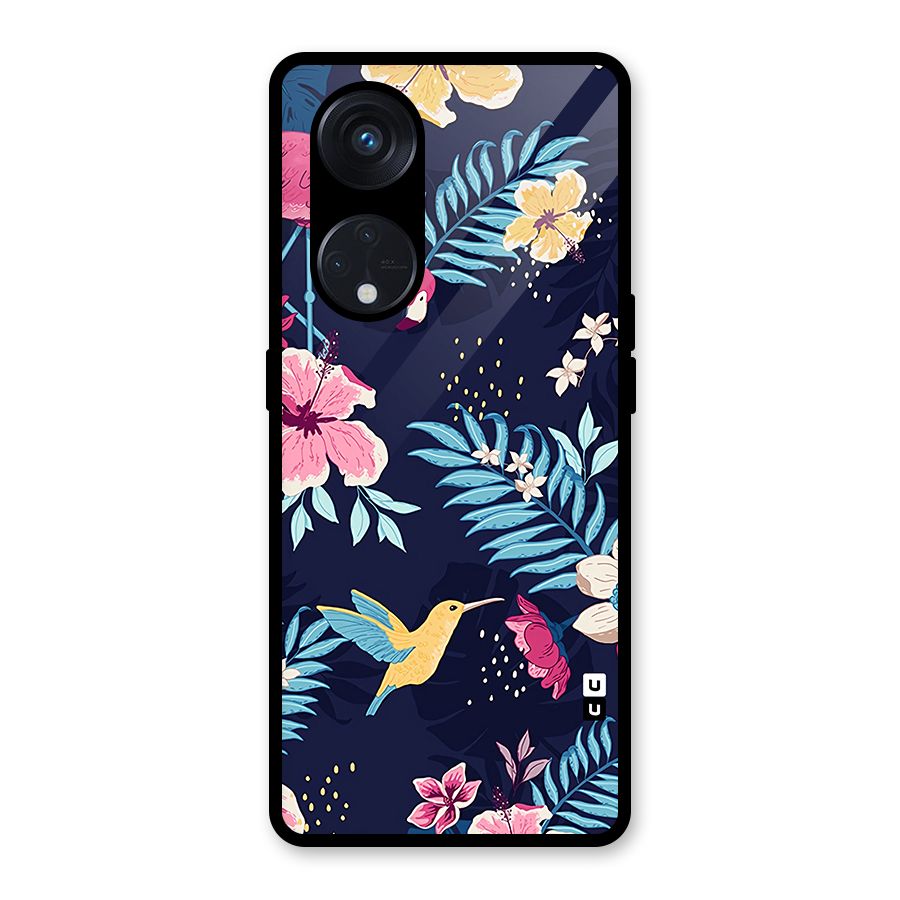 Tropical Flamingo Pattern Glass Back Case for Reno8 T 5G