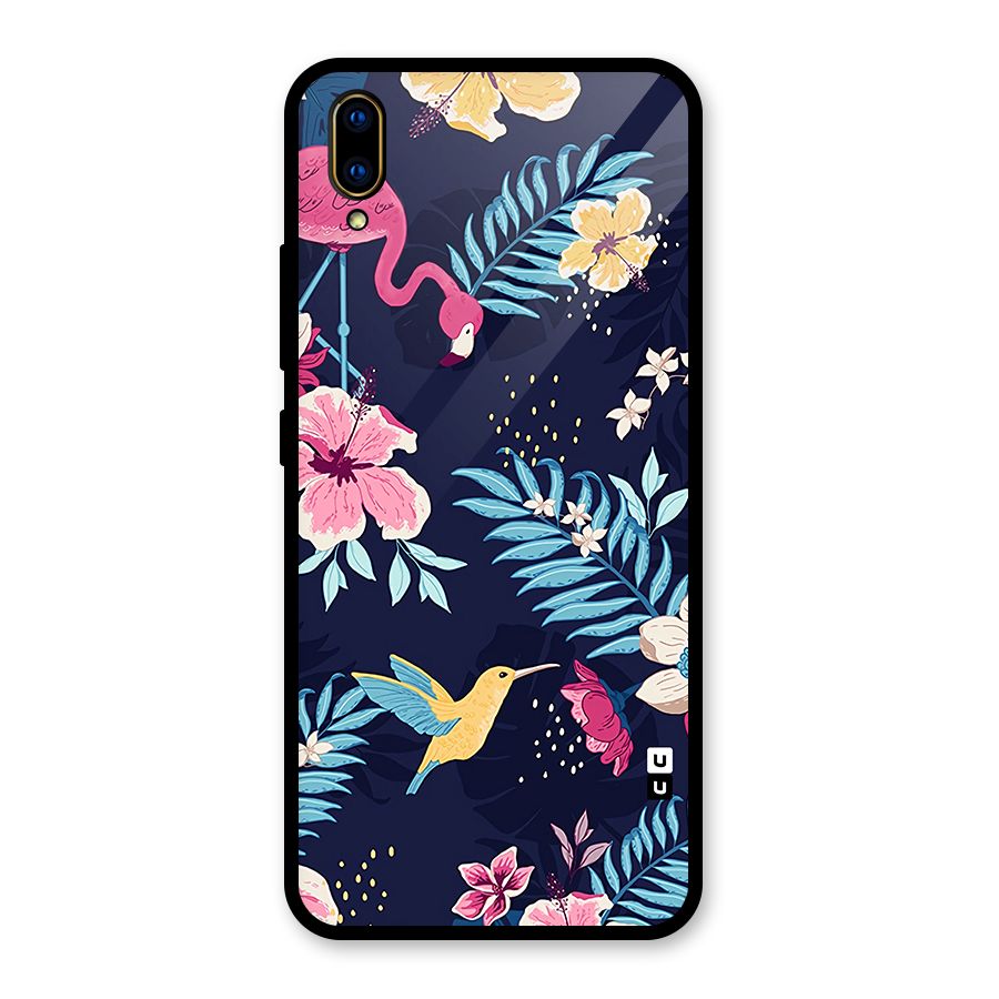 Tropical Flamingo Pattern Glass Back Case for Vivo V11 Pro