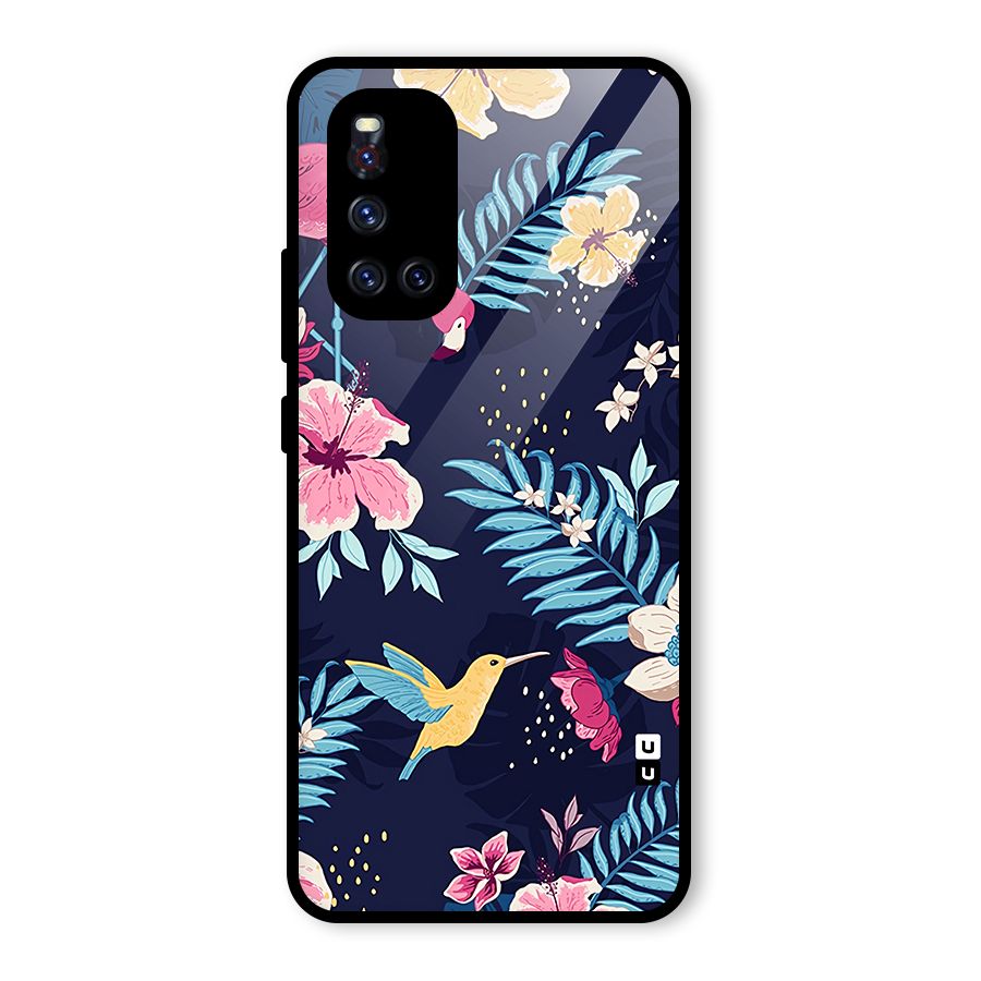 Tropical Flamingo Pattern Glass Back Case for Vivo V19