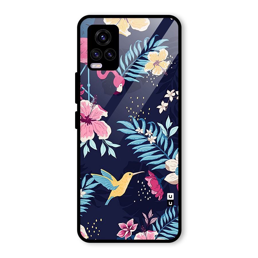 Tropical Flamingo Pattern Glass Back Case for Vivo V20