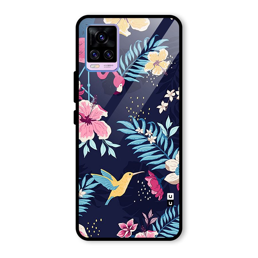 Tropical Flamingo Pattern Glass Back Case for Vivo V20 Pro