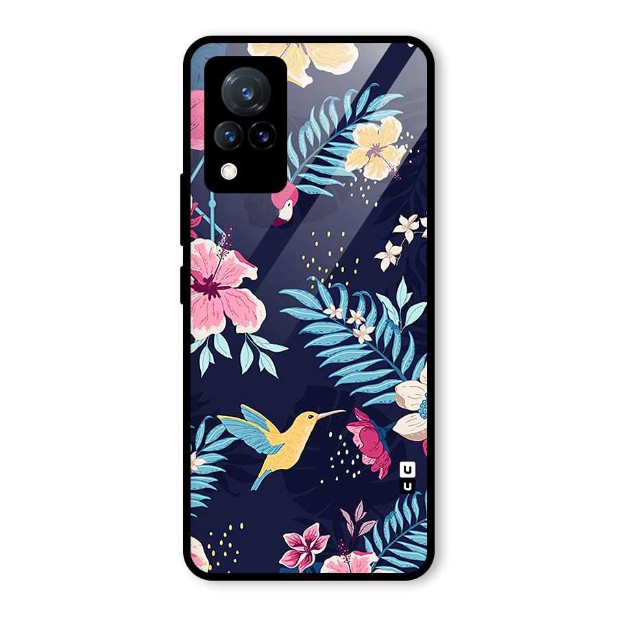 Tropical Flamingo Pattern Glass Back Case for Vivo V21 5G